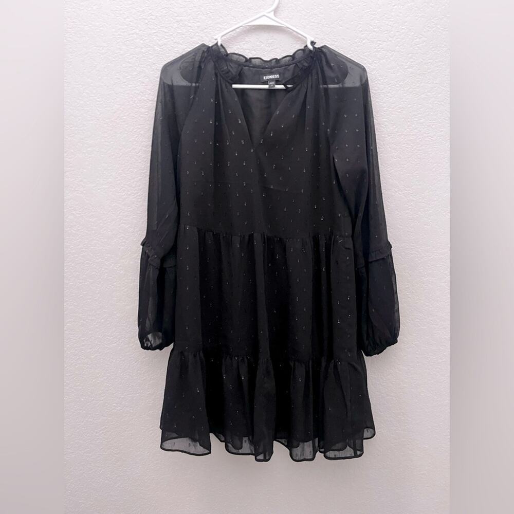 Express Textured Clip Dot Tiered Trapeze Dress XS Office Siren Boardroom Chic - Picture 2 of 6